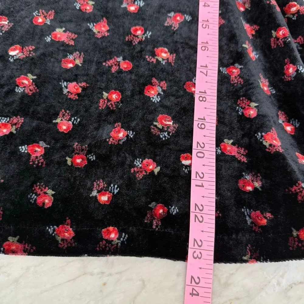 Loft Women’s Floral Velvet Puff Sleeve Top blouse red/black size MP